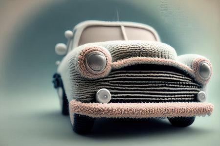 Retro toy car on a gray background. Vintage style toned pictureの写真素材