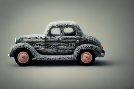 Retro toy car on a gray background. 3d illustration.の写真素材