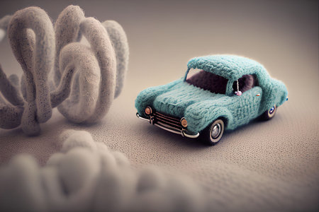 Vintage toy car on the background of clouds. Retro style.の写真素材