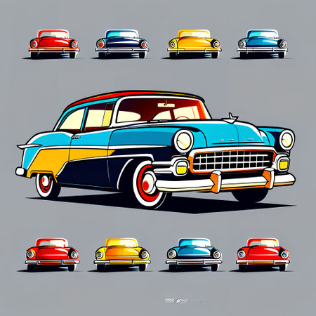 Retro cars. Set of vintage cars. Vector illustration for your designの写真素材