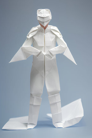Paper man in a medical uniform on a gray background. 3d renderingの写真素材