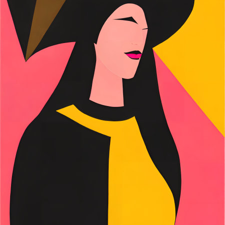 Illustration of a girl in a hat on a colorful background.