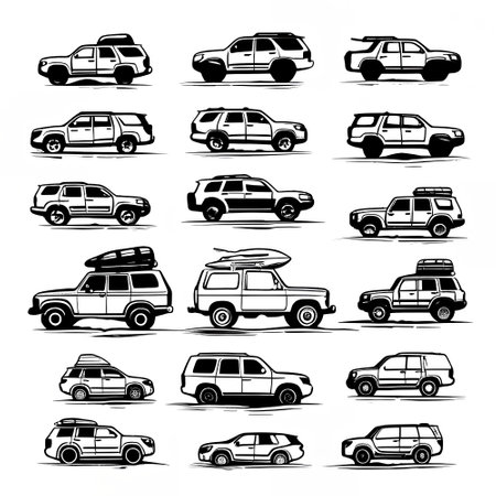 Set of cars silhouettes isolated on white background. Vector illustration.
