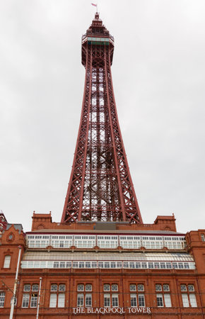 Symmetric Shot of Blackpool Tower shot on an autumn noon in Lancashire, UKのeditorial素材