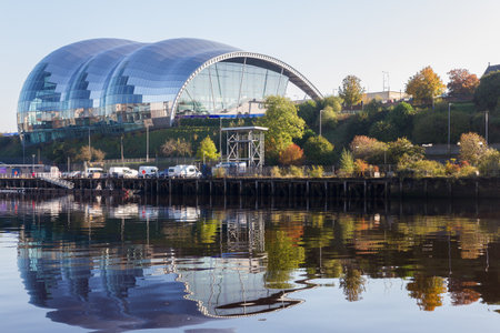 Newcastle, England - October 25, 2016: Sage Gateshead concert hall on Newcastle Gateshead Quayside. It is located on the south bank of River Tyne.のeditorial素材