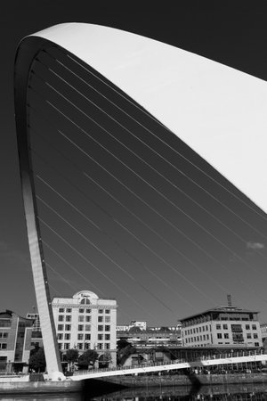 Arch of the Gateshead Millenium Foot Bridge in Newcastle, England- Black and White and Portrait Orientationのeditorial素材