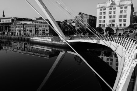 Section of the Gateshead Millenium Foot Bridge in Newcastle, England- Black and Whiteのeditorial素材
