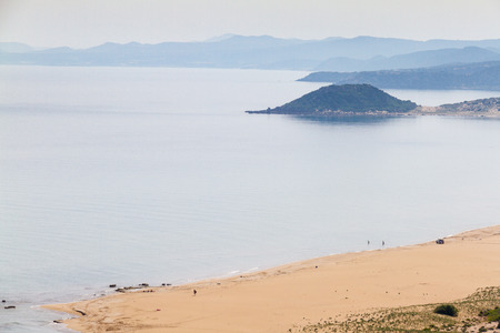 Golden beach or Turtle Beach in Karpasia, Island of Cyprus near Apostolos Andreas monastery . View from the road passing above the beach areaの写真素材