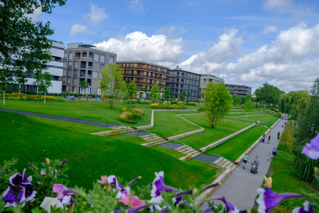 Heilbronn, Germany - August 8, 2019: People, buildings and surrounding landscape at the 2019 Federal Garden Show BUGA in Heilbronn, Germanyのeditorial素材