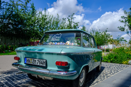 Heilbronn, Germany - August 8, 2019: An old NSU Prinz car exhibited at the 2019 Federal Garden Show BUGA in Heilbronn, Germanyのeditorial素材