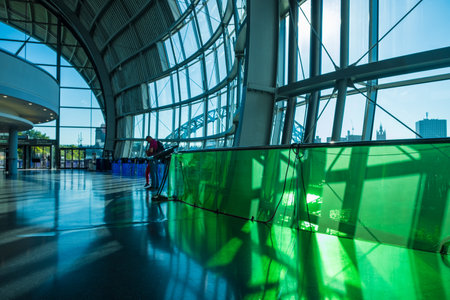 Newcastle, United Kingdom -June 27, 2019: Interior view of the Sage Gateshead. This modern building is an international  home for music. It is located on the south bank of river Tyne in Newcastle, UK.のeditorial素材