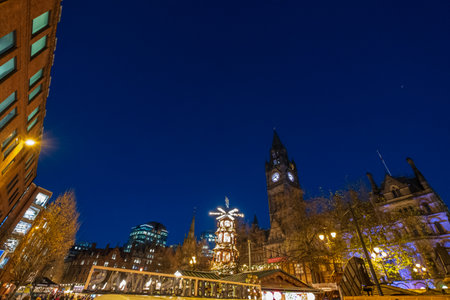 Manchester, United Kingdom - November 29, 2019: Christmas Markets in Albert Square near the Town Hall of Manchester in the nortwest of Englandのeditorial素材