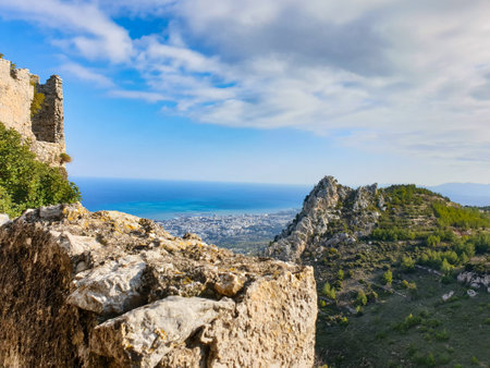 Kyrenia mountains, Cyprus - January 10, 2020: The Saint Hilarion Castle which lies on the Kyrenia mountain range, in Cyprus near Kyrenia.のeditorial素材