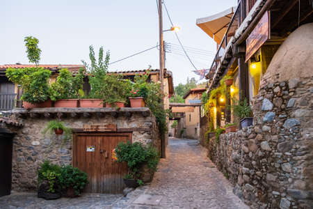 Picturesque narrow streets of old Kakopetria village in the Troodos mountains in the island of...