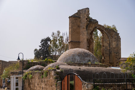 Hamam and ruins of Saint Francis Church in the background in the old city of Famagusta in Cyprus