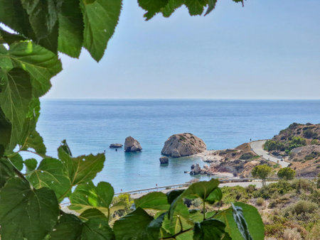 Petra tou Romiou,  Aphrodite's rock a famous tourist travel destination landmark in Paphos, Cyprus. Goddess Afrodite birthplace in Greek mythology.の写真素材