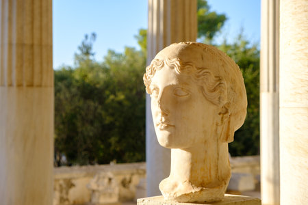 Bust in the Stoa of Attalos building at the Ancient Agora in Athens in Greece in the Stoa of Attalos building at the Ancient Agora in Athens in Greeceの写真素材