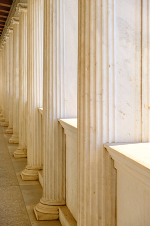 Columns of the Stoa of Attalos building at the Ancient Agora in Athens in Greece