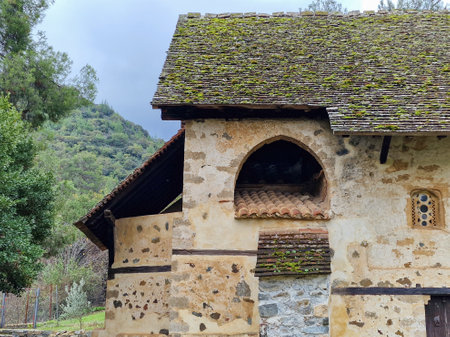 Church of Saint Nicholas of the Roof in Kakopetria on Troodos mountains in the island of Cyprusの写真素材