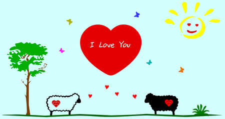 happy love sheep - greeting card のイラスト素材