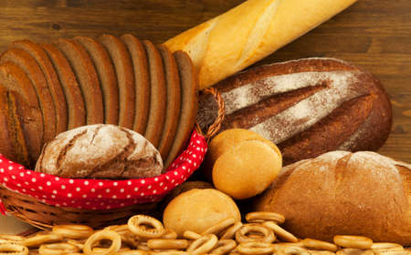 Bakery with a wicker basketの写真素材