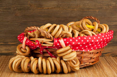 Bakery products in a wicker basketの写真素材