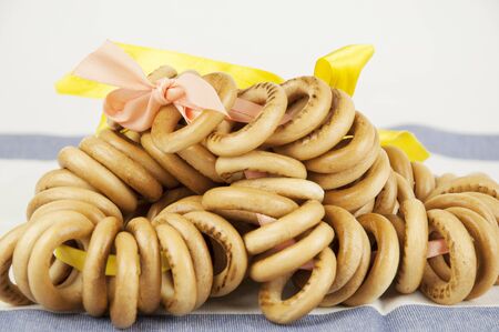 Bakery products in a wicker basketの写真素材