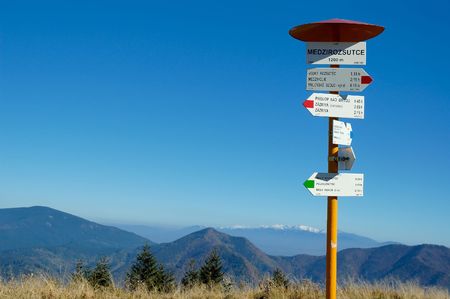 Footpath signpost in the Mala Fatra, Slovakia