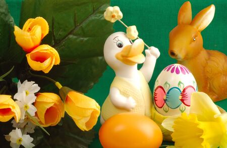 Easter decoration on green background