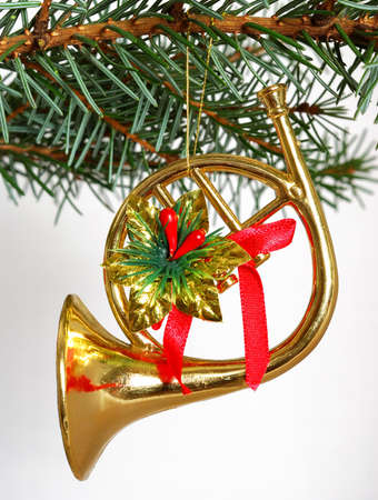 Christmas decorations opposite white backgroundの写真素材