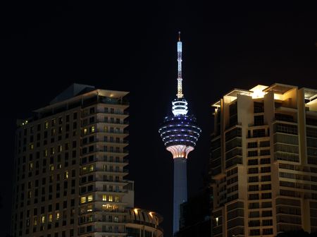 Kuala Lumpur tower with black backgroundのeditorial素材