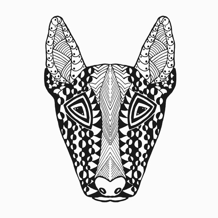 Bullterier. Coloring page. Animals. Hand drawn doodle. Ethnic patterned vector illustration. African, indian, totem, zentangle, tribal design. Sketch for avatar, tattoo, poster, print or t-shirt.のイラスト素材