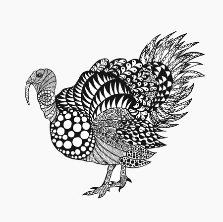Birds. Black white hand drawn doodle. Ethnic patterned vector illustration. African, indian, totem, tribal design. Sketch for tattoo, Thanksgiving day, poster, print or t-shirt.のイラスト素材