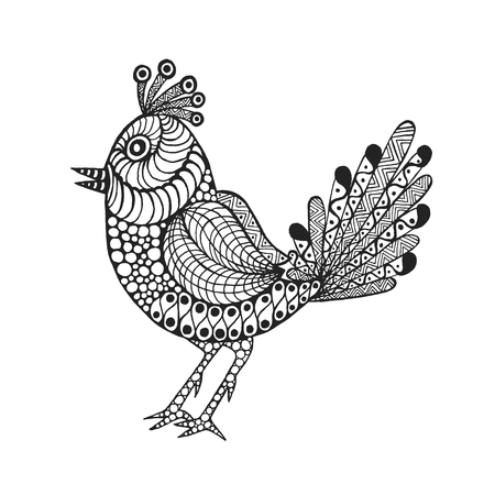 stylized bird. Animals. Black white hand drawn doodle sparrow . Ethnic patterned illustration. African, indian, totem tattoo design. Sketch for avatar, tattoo, poster, print or t-shirt.のイラスト素材