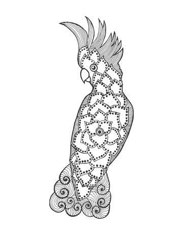 stylized cockatoo. Bird. Black white hand drawn doodle. Ethnic patterned vector illustration. African, indian, totem, tribal design. Sketch for tattoo, poster, print or t-shirt.のイラスト素材