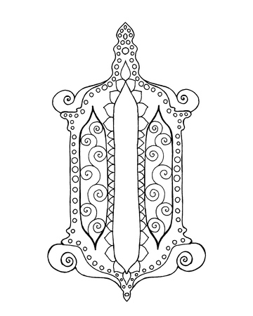 Hand drawn traditional lantern of Ramadan. Engraved vector illustration. Sketch for coloring page, decoration, greeting card, poster, print, t-shirtのイラスト素材