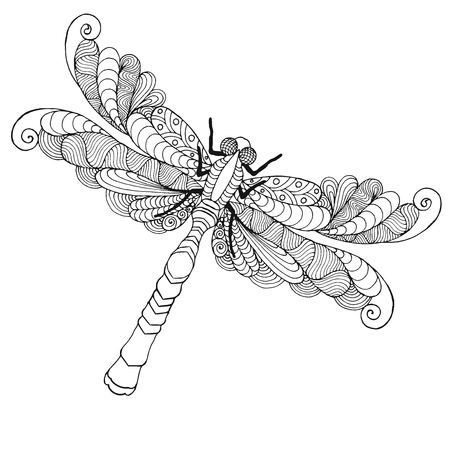 Zentangle stylized dragonfly. Ethnic patterned vector illustration. African, indian, totem, tribal, zentangle design. Sketch for adult coloring page, tattoo, posters, print or t-shirt.のイラスト素材