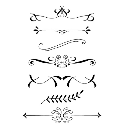 Set of hand drawn vignettes in vintage style. Retro calligraphic borders and dividers for greeting card, retro party, wedding invitation. Vector illustration.のイラスト素材