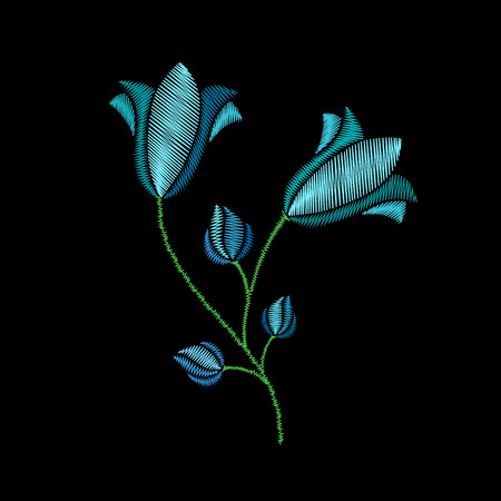 Flowers embroidery on black backgroundのイラスト素材