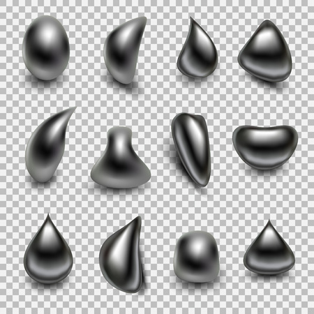 Metal droplet set realistic isolated on transparent background.のイラスト素材