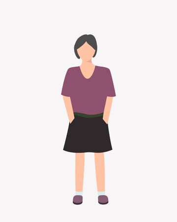 Young women or girl dressed in purple shirt and black skirt. Vector illustratiton isolated on white background. Flat cartoon vector illustration.のイラスト素材