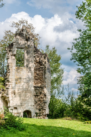 Old small tower in ruins of the castle of Gombervauxの写真素材