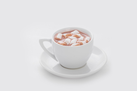 chocolate with marshmallows on a white backgroundの写真素材