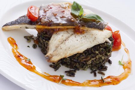 fried dorado fillet with wild rice