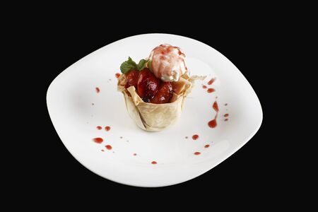 ice cream with strawberries in doughの写真素材