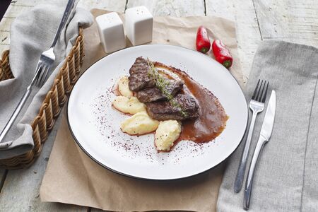 Beef Medallion or Mignon with Mashed Potatoの写真素材