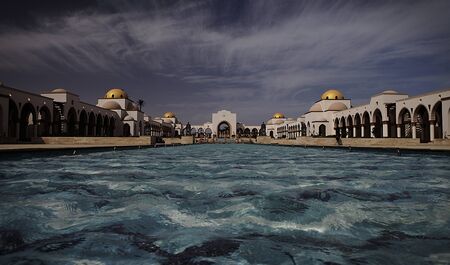Water pool and fountain - vacation background. in Egyptの写真素材