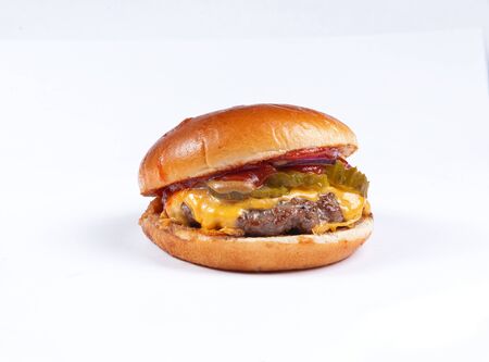 fresh tasty burger isolated on white background. close-upの写真素材