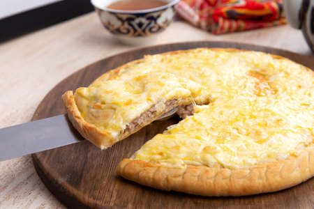 Traditional Pie with Cheese and Meat Slice of Pie
