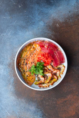 Assorted fish delicacies in a plate. Selective focusの写真素材